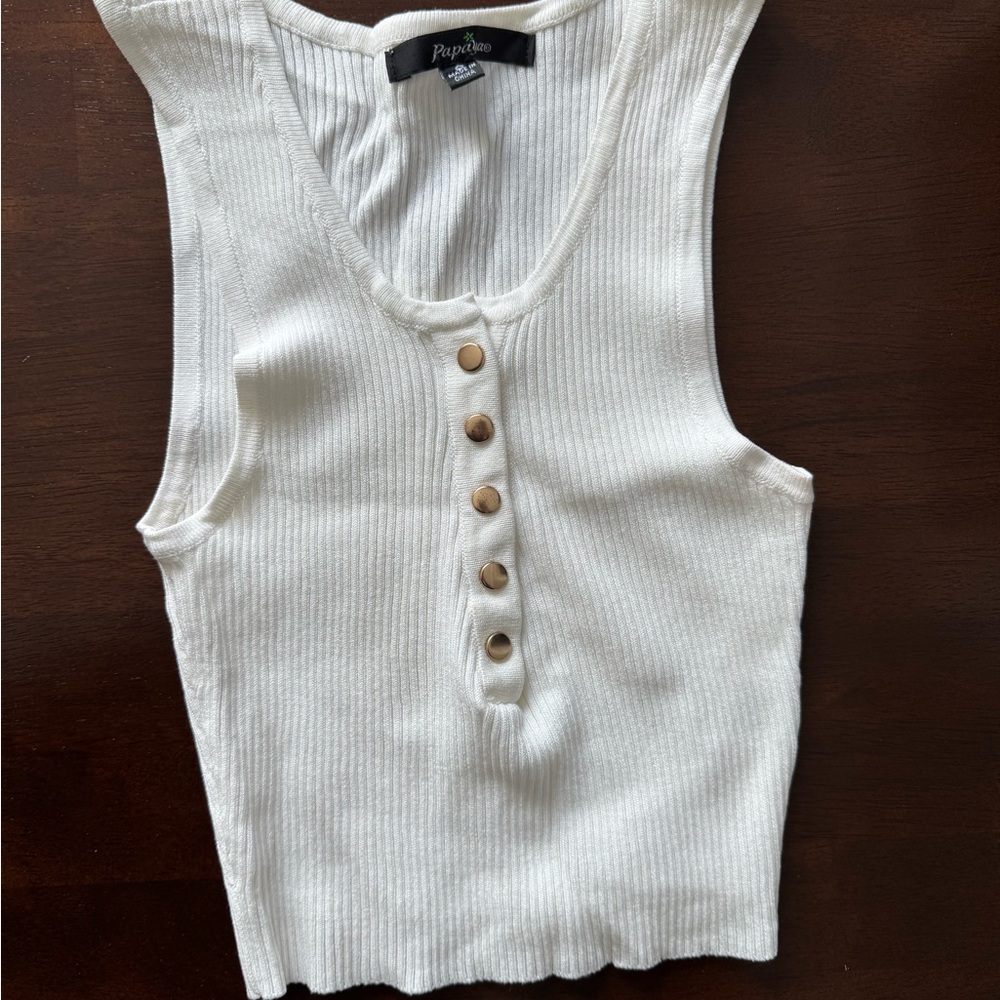 Papaya Cream Ribbed Button-Front Tank Top - Picture 2 of 4